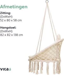 Vita5 Macramé Hangstoel - Voor Binnen En Buiten - Zonder Standaard - Incl. Kussen, Boekenvak En Beschermhoes - Tot 150kg - Beige 20 Vita5 Macramé Hangstoel - Voor Binnen En Buiten - Zonder Standaard - Incl. Kussen, Boekenvak En Beschermhoes - Tot 150kg - Beige -Gardena Winkel 1020x1200