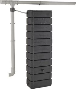 Regenton Muurtank, Grandval 300L, Antraciet Kunststof, Imitatiehout, Met Gootaansluitset Inbegrepen -Gardena Winkel 1023x1200