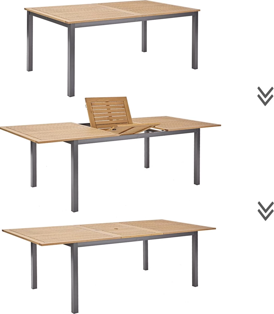 NATERIAL - Uitschuifbare Tuintafel ORIS - Uitschuifbare Tafel Voor 6 Tot 8 Personen - 180-240x100 Cm - Aluminium - Hout Eucalyptus 4 NATERIAL - Uitschuifbare Tuintafel ORIS - Uitschuifbare Tafel Voor 6 Tot 8 Personen - 180-240x100 Cm - Aluminium - Hout Eucalyptus - Afbeelding 4