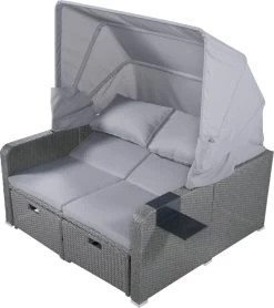 Polyrattan Patio Rieten Meubels Set Voor 2 Personen-Outdoor Rattan Sofa Set Met Intrekbare Luifel-lounge Bank-PE Rotan Loveseat Voor Achtertuin Veranda Tuin Zwembad Balkon-grijs -Gardena Winkel 1067x1200