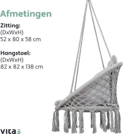 Vita5 Macramé Hangstoel - Voor Binnen En Buiten - Zonder Standaard - Incl. Kussen, Boekenvak En Beschermhoes - Tot 150kg - Grijs 18 Vita5 Macramé Hangstoel - Voor Binnen En Buiten - Zonder Standaard - Incl. Kussen, Boekenvak En Beschermhoes - Tot 150kg - Grijs -Gardena Winkel 1099x1200