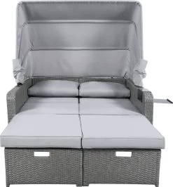 Polyrattan Patio Rieten Meubels Set Voor 2 Personen-Outdoor Rattan Sofa Set Met Intrekbare Luifel-lounge Bank-PE Rotan Loveseat Voor Achtertuin Veranda Tuin Zwembad Balkon-grijs -Gardena Winkel 1114x1200