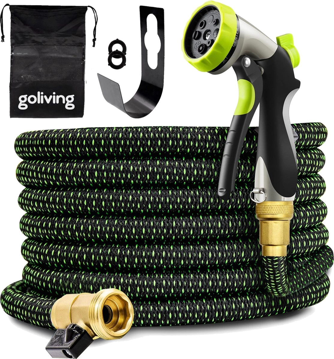 Goliving Tuinslang Flexibel - 30 Meter - Uitrekbare Tuinslang Sproeier - Tuinsproeier - Zwart - Acht Standen - Met Opbergtas 1 Goliving Tuinslang Flexibel - 30 Meter - Uitrekbare Tuinslang Sproeier - Tuinsproeier - Zwart - Acht Standen - Met Opbergtas