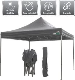 MaxxGarden Easy-up Partytent - 3x3m - Standaard - Waterdicht - Opvouwbaar - Inclusief Draagtas - Antraciet -Gardena Winkel 1115x1200 3