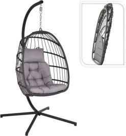 Pro Garden Lowander Hangstoel Egg 191x126x126- Schommelstoel Met Rattan Cocoon En Robuust Stalen Standaard Incl. Kussens - Volledig Inklapbaar - Lichtgrijs -Gardena Winkel 1116x1200 1