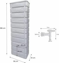 Regenton Muurtank, Grandval 300L, Antraciet Kunststof, Imitatiehout, Met Gootaansluitset Inbegrepen -Gardena Winkel 1122x1200 2