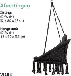 Vita5 Macramé Hangstoel - Voor Binnen En Buiten - Zonder Standaard - Incl. Kussen, Boekenvak En Beschermhoes - Tot 150kg - Zwart -Gardena Winkel 1124x1200 1