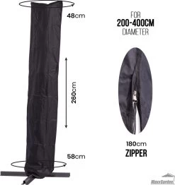 MaxxGarden Parasolhoes - Afdekhoes Voor Zweefparasol - Beschermhoes - 200-400 Cm - Met Rits En Trekkoord - Zwart -Gardena Winkel 1130x1200