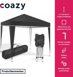 Coazy Waterdichte Partytent 3x3 Meter Opvouwbaar - Paviljoen - Easy Up - Pop-up Tent Met Haringen, Touw En Anti Slip Poten - Waterdicht - Partytenten Weerbestendig -Gardena Winkel 1131x1200
