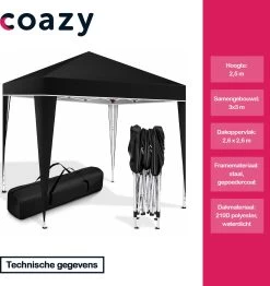 Coazy Waterdichte Partytent 3x3 Meter Opvouwbaar - Paviljoen - Easy Up - Pop-up Tent Met Haringen, Touw En Anti Slip Poten - Waterdicht - Partytenten Weerbestendig -Gardena Winkel 1131x1200 5