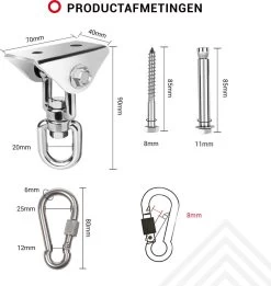 Ophangsysteem - Plafondhaak RVS - Ophanghaak TRX - Hangstoel Buiten - Hangstoel Binnen – Schommelstoel - Schommel - Bokszakken - RVS - 300kg -Gardena Winkel 1137x1200