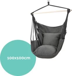 Hangmat Stoel - Hangstoel Voor Binnen Of Buiten - Incl. 2 Kussens - Zwart/Grijs Antraciet -Gardena Winkel 1141x1200
