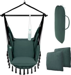 Vita5 XXL Hangstoel | Binnen&Buiten Hangnest | Incl. 2 Kussens En Boekenvak | Volwassenen&Kinderen | Hangmatstoel Tot 225kg | Donkergroen -Gardena Winkel 1142x1200 2