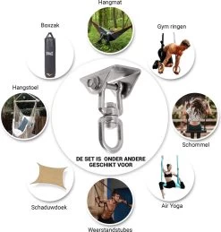 Ophangsysteem - Plafondhaak RVS - Ophanghaak TRX - Hangstoel Buiten - Hangstoel Binnen – Schommelstoel - Schommel - Bokszakken - RVS - 300kg -Gardena Winkel 1146x1200