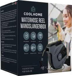 CoolHome - Wandslangenbox 20 Meter + 2 Meter - Tuinslang Met Haspel- Slangenhouder 180° Draaibaar - Tuinslanghaspel Zwart - Grijs -Gardena Winkel 1146x1200 3