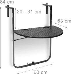 Relaxdays Balkontafel Inklapbaar, Balkon Tafel Rotan, Hangtafel Reling - Zwart -Gardena Winkel 1149x1200 2