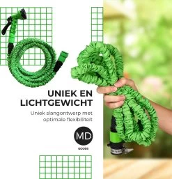 Uitrekbare Tuinslang Tot 15 Meter Van MD-goods ® - Tuinsproeier - Tuin Besproeien - Waterslang - Sproeikop - Groen - Flexibel Elastisch -Gardena Winkel 1154x1200