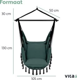 Vita5 XXL Hangstoel | Binnen&Buiten Hangnest | Incl. 2 Kussens En Boekenvak | Volwassenen&Kinderen | Hangmatstoel Tot 225kg | Donkergroen -Gardena Winkel 1159x1200 3