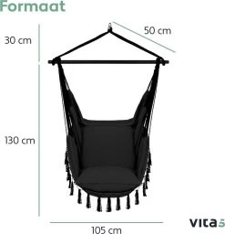 Vita5 XXL Hangstoel - Binnen&Buiten Hangnest - Incl. 2 Kussens En Boekenvak - Volwassenen&Kinderen - Hangmatstoel Tot 225kg - Zwart 16 Vita5 XXL Hangstoel - Binnen&Buiten Hangnest - Incl. 2 Kussens En Boekenvak - Volwassenen&Kinderen - Hangmatstoel Tot 225kg - Zwart -Gardena Winkel 1159x1200 4