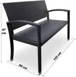 Casaria Polyrattan Tuinbank – 2 Zits UV-bestendig - Zwart -Gardena Winkel 1190x1200