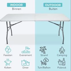LifeGoods Klaptafel - Inklapbaar - 70x180cm - Verstelbare Vouwtafel - Weerbestendig - Wit -Gardena Winkel 1193x1200 2