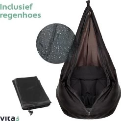 Vita5 Macramé Hangstoel - Voor Binnen En Buiten - Zonder Standaard - Incl. Kussen, Boekenvak En Beschermhoes - Tot 150kg - Zwart -Gardena Winkel 1194x1200 1