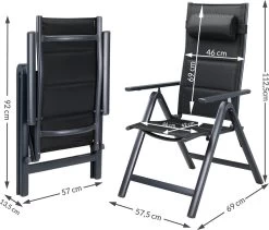 Casaria Tuinstoel Aluminium - 2 Stuks Inklapbaar - Antraciet -Gardena Winkel 1200x1026