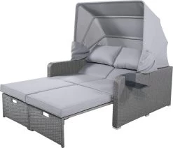 Polyrattan Patio Rieten Meubels Set Voor 2 Personen-Outdoor Rattan Sofa Set Met Intrekbare Luifel-lounge Bank-PE Rotan Loveseat Voor Achtertuin Veranda Tuin Zwembad Balkon-grijs -Gardena Winkel 1200x1032