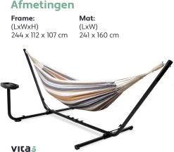 Vita5 Hangmat Met Standaard – 2 Persoons – Incl. Bekerhouder – 205kg Draaggewicht – Blauw/Wit/Bruin -Gardena Winkel 1200x1056 1