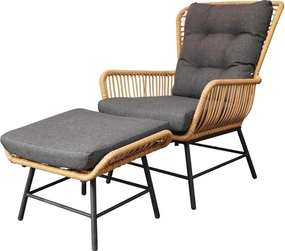 BUITEN Living Dex Wicker Loungestoel Tuin Incl. Wicker Voetenbank | Wicker + Aluminium | Bamboe Antraciet 4 BUITEN Living Dex Wicker Loungestoel Tuin Incl. Wicker Voetenbank | Wicker + Aluminium | Bamboe Antraciet - Afbeelding 4