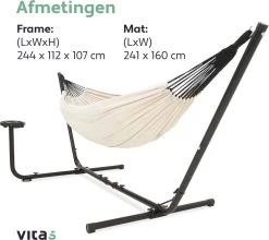 Vita5 Hangmat Met Standaard – 2 Persoons – Incl. Bekerhouder – 205kg Draaggewicht – Beige/Wit -Gardena Winkel 1200x1068