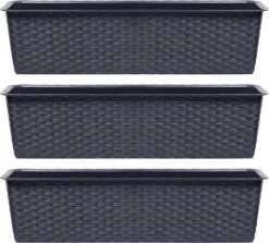 Merkloos 4x Ratolla Rotan Plantenbak/bloembak Antraciet 6.3 Liter - Tuin Decoraties