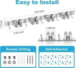 BOTC Bezemhouder - 5 Houders 6 Haken Bezem Ophangsysteem - Zeflklevend - Opbergsysteem - Ophanghaken - Tuingereedschap - Gereedschap Opbergen -Gardena Winkel 1200x1084 2