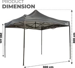 MaxxGarden Easy-up Partytent - 3x3m - Standaard - Waterdicht - Opvouwbaar - Inclusief Draagtas - Antraciet -Gardena Winkel 1200x1086 2
