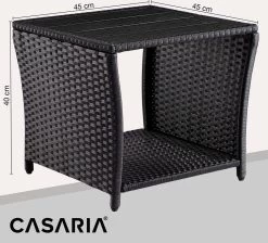 Casaria Polyrattan Bijzettafel - WPC Tafelblad 45x45x40cm – Zwart -Gardena Winkel 1200x1090
