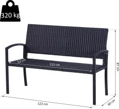 Outsunny Polyrotan Tuinbank 2-zits Parkbank Bank Staal Zwart 867-022 21 Outsunny Polyrotan Tuinbank 2-zits Parkbank Bank Staal Zwart 867-022 -Gardena Winkel 1200x1093
