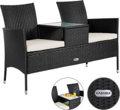 Casaria Polyrattan Tuinbank - Incl. Kussen - 143x55x88 Cm Zwart -Gardena Winkel 1200x1101 1