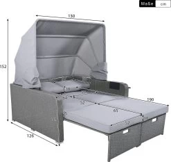 Polyrattan Patio Rieten Meubels Set Voor 2 Personen-Outdoor Rattan Sofa Set Met Intrekbare Luifel-lounge Bank-PE Rotan Loveseat Voor Achtertuin Veranda Tuin Zwembad Balkon-grijs -Gardena Winkel 1200x1130