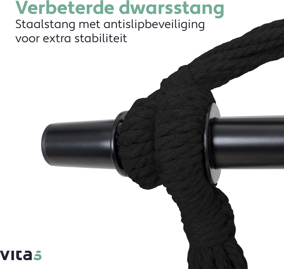 Vita5 XXL Hangstoel - Binnen&Buiten Hangnest - Incl. 2 Kussens En Boekenvak - Volwassenen&Kinderen - Hangmatstoel Tot 225kg - Zwart 7 Vita5 XXL Hangstoel - Binnen&Buiten Hangnest - Incl. 2 Kussens En Boekenvak - Volwassenen&Kinderen - Hangmatstoel Tot 225kg - Zwart - Afbeelding 7