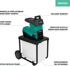 VONROC Stille Hakselaar/Shredder 2800W – Voor Takken Tot Ø45mm – Incl. 60L Opvangbak & Duwstok 10 VONROC Stille Hakselaar/Shredder 2800W – Voor Takken Tot Ø45mm – Incl. 60L Opvangbak & Duwstok -Gardena Winkel 1200x1134 5