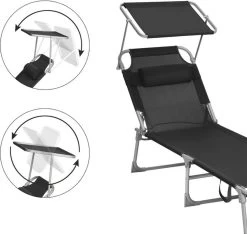 Ligstoel Met Hoofdsteun En Zon Bescherming Verstelbare Rugleuning Inklapbaar Donker Grijs Ligbed Tuin -Gardena Winkel 1200x1137