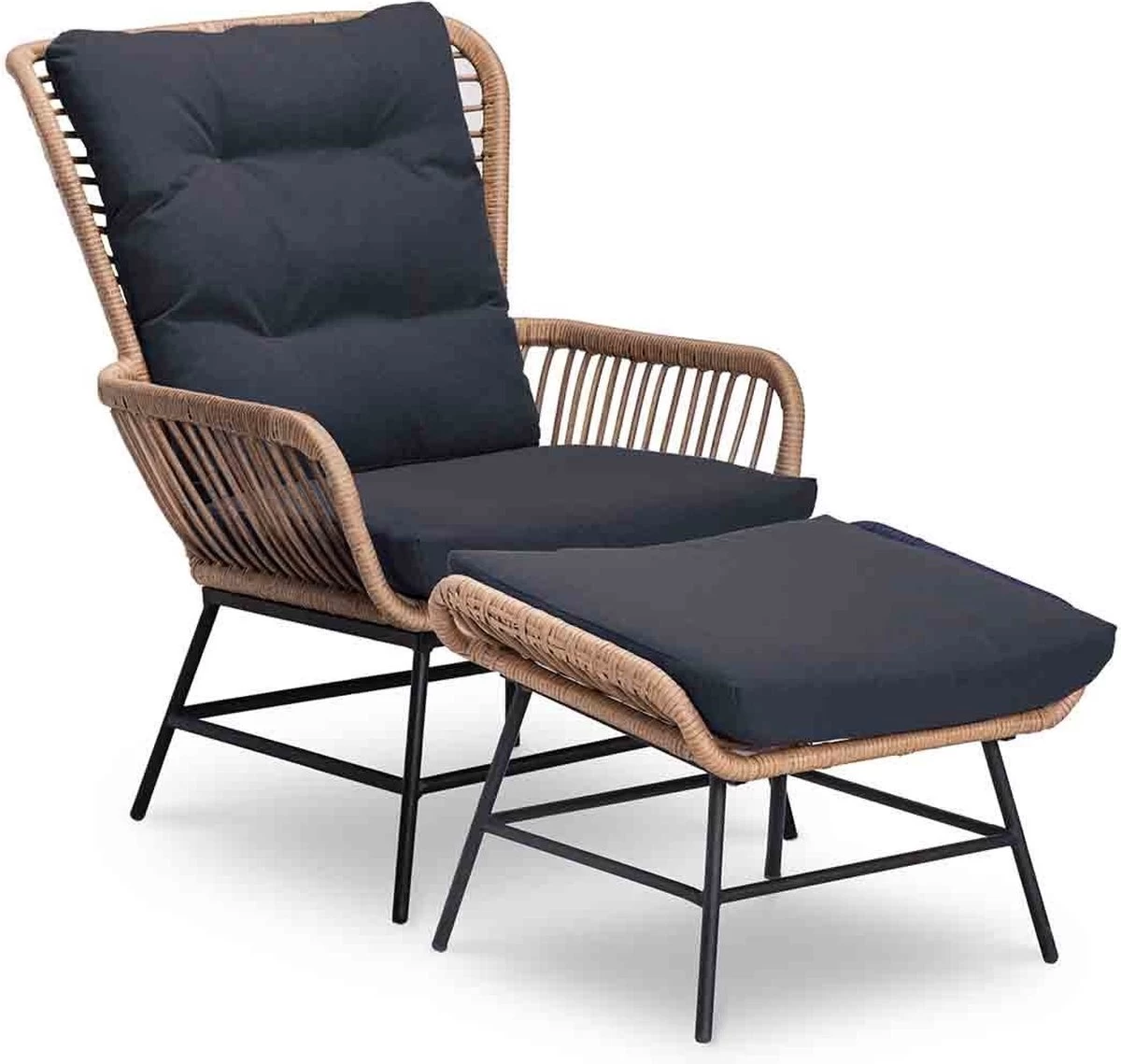 BUITEN Living Dex Wicker Loungestoel Tuin Incl. Wicker Voetenbank | Wicker + Aluminium | Bamboe Antraciet 9 BUITEN Living Dex Wicker Loungestoel Tuin Incl. Wicker Voetenbank | Wicker + Aluminium | Bamboe Antraciet - Afbeelding 9