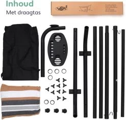 Vita5 Hangmat Met Standaard – 2 Persoons – Incl. Bekerhouder – 205kg Draaggewicht – Blauw/Wit/Bruin -Gardena Winkel 1200x1143