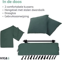 Vita5 XXL Hangstoel | Binnen&Buiten Hangnest | Incl. 2 Kussens En Boekenvak | Volwassenen&Kinderen | Hangmatstoel Tot 225kg | Donkergroen -Gardena Winkel 1200x1152 2