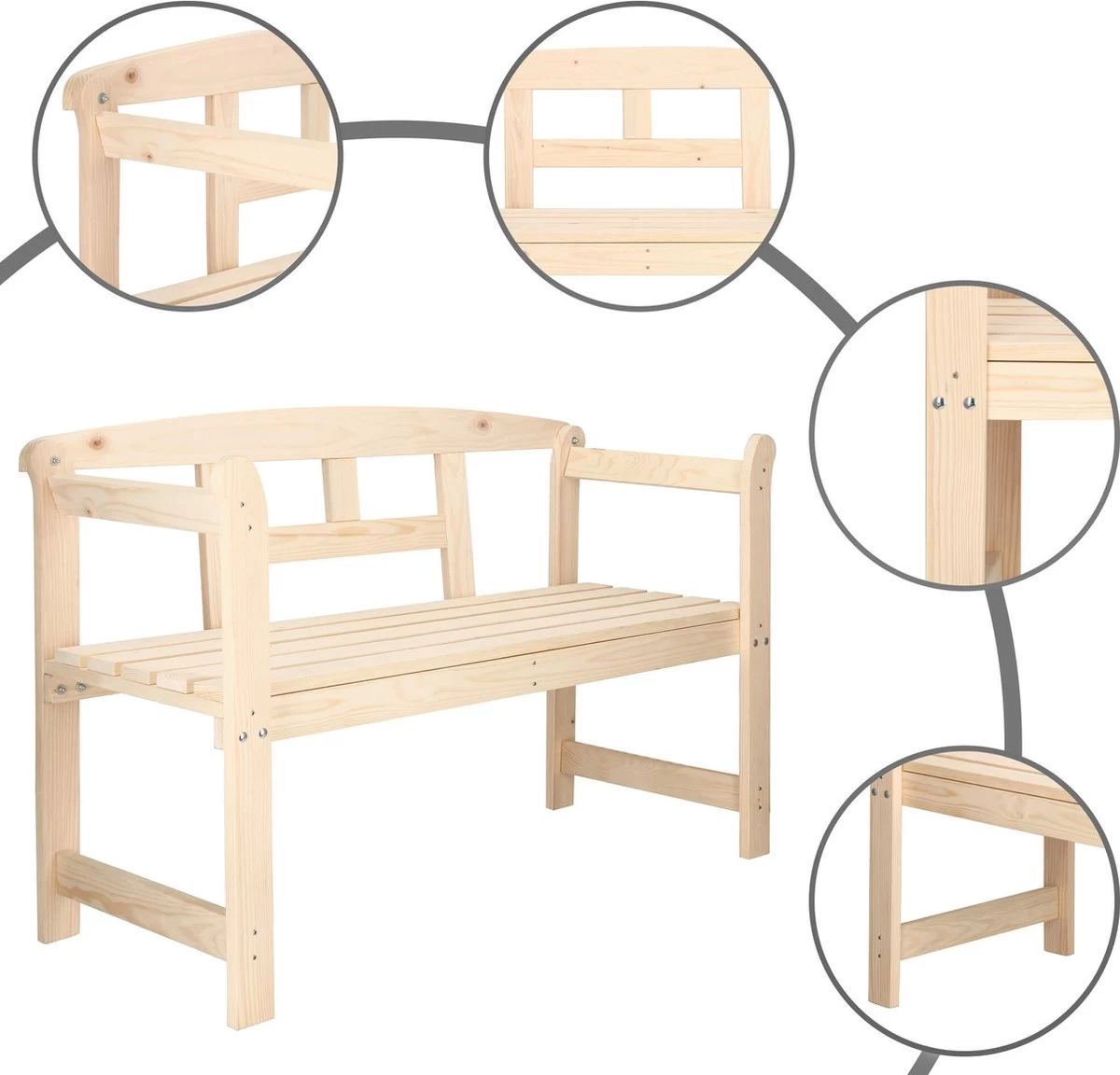 Merkloos Springos Tuinbank | Tuinbankje | Zitbank Buiten | Naaldhout | 119 X 78 X 45 Cm | Licht 12 Merkloos Springos Tuinbank | Tuinbankje | Zitbank Buiten | Naaldhout | 119 X 78 X 45 Cm | Licht - Afbeelding 12
