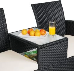 Casaria Polyrattan Tuinbank - Incl. Kussen - 143x55x88 Cm Zwart -Gardena Winkel 1200x1155