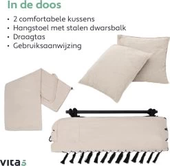Vita5 XXL Hangstoel | Binnen&Buiten Hangnest | Incl. 2 Kussens En Boekenvak | Volwassenen&Kinderen | Hangmatstoel Tot 225kg | Beige -Gardena Winkel 1200x1178 1