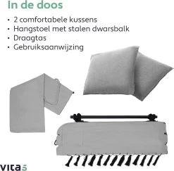 Vita5 XXL Hangstoel | Binnen&Buiten Hangnest | Incl. 2 Kussens En Boekenvak | Volwassenen&Kinderen | Hangmatstoel Tot 225kg | Grijs 19 Vita5 XXL Hangstoel | Binnen&Buiten Hangnest | Incl. 2 Kussens En Boekenvak | Volwassenen&Kinderen | Hangmatstoel Tot 225kg | Grijs -Gardena Winkel 1200x1181 2