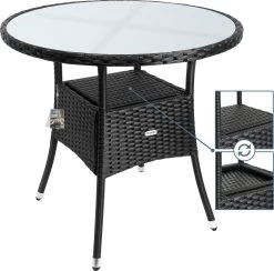 Casaria Polyrattan Bijzettafel 80cm Rond - 5mm Veiligheidsglas – Zwart -Gardena Winkel 1200x1185 2