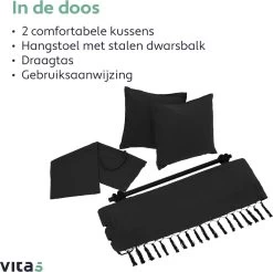 Vita5 XXL Hangstoel - Binnen&Buiten Hangnest - Incl. 2 Kussens En Boekenvak - Volwassenen&Kinderen - Hangmatstoel Tot 225kg - Zwart 21 Vita5 XXL Hangstoel - Binnen&Buiten Hangnest - Incl. 2 Kussens En Boekenvak - Volwassenen&Kinderen - Hangmatstoel Tot 225kg - Zwart -Gardena Winkel 1200x1194 2